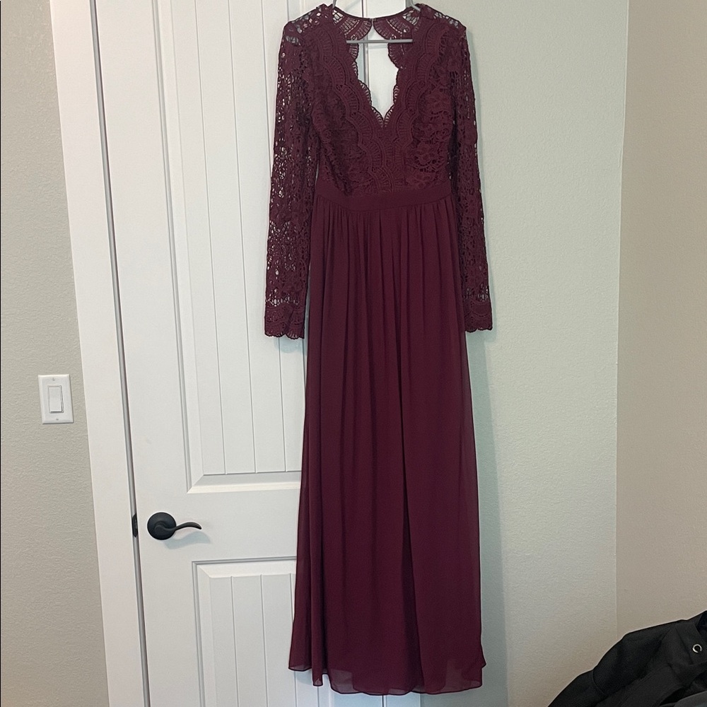 Lulu's Burgundy Long Sleeve Lace Dress